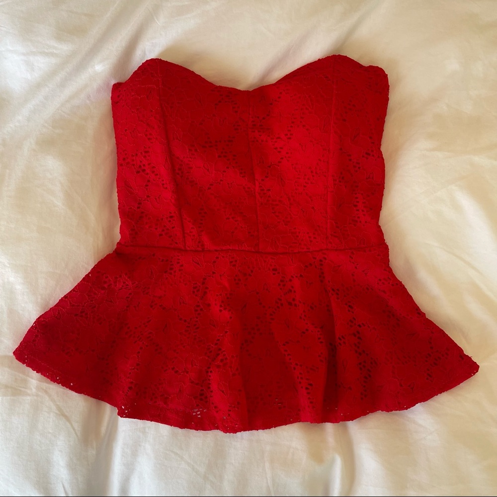Red Lace Peplum Top